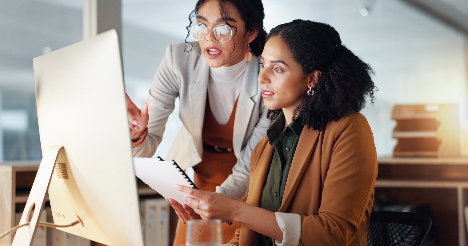 Communication, coaching and women in business with documents for training and project management on